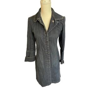 Gap Womens Denim Snap Front Trench Coat Collared Long Sleeve Size XS Blue